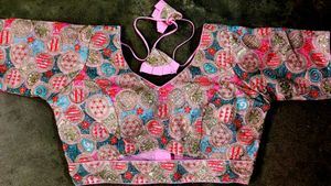 Embroidered Pink Saree Blouse