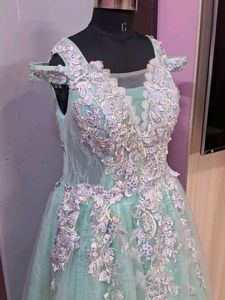 Elegant Aqua Embellished Gown
