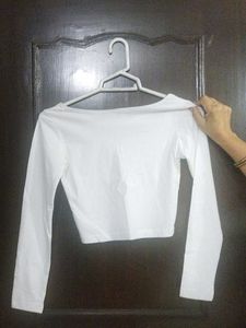 White Long Sleeve Crop Top