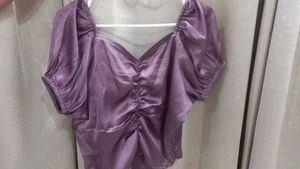 Purple Satin Ruched Top For Party Wear