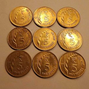 Set Of 9 Rare ₹5 Raindrop Coins