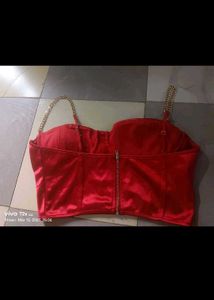 Red Satin Chain Corset Top