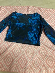 Blue Tie-Dye Mesh Top