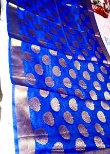 Elegant Blue Banarasi Silk Suit With Sare