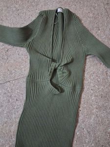 Stylish Olive Green Knit Dress