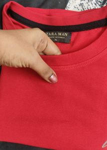 Zara Man New Red Round Neck T-Shirt - XL