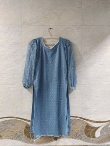 Blue Lace Pearl Trim Top