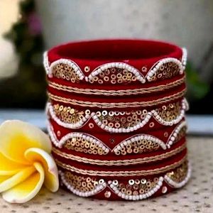 Red &amp; Gold Beaded Bangle Set❤️
