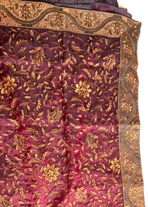 Embroidered Burgundy Saree with heavy zari work