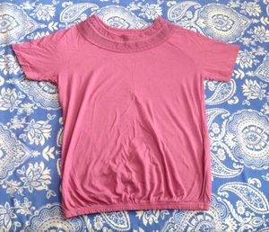 Cute Pink Lace Neck Top