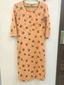 Round Neck Long Kurti 3/4th Sleeves (Orange, XXL)