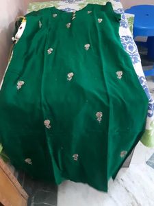 Green Embroidered Kurta With Net Plazzo