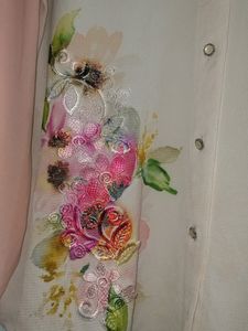 Pink White Crepe Top With Net Design