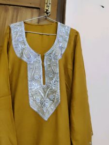 Embroidered Mustard Kurti