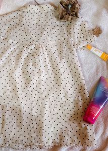 Cute Frilled Polka Print Off White Mesh Shirt