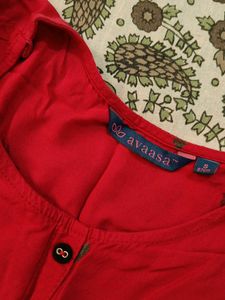Red Bird Print Button-Down Dress