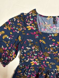 Butterfly Print Square Neck Peplum Top