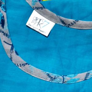 Stylish Sky Blue Floral Designer Kurti Set