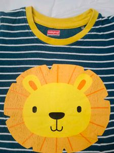 Babyhug Striped Lion Print Kids T-Shirt