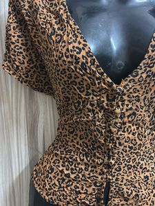Leopard Print Button-Down Top