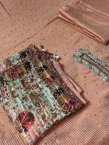 Peach Embellished Party Wear Kurta Sets