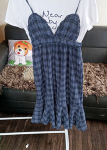 Checked Flare Dress With T Shirt Attached