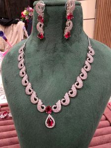 Zircon Pink Stone Necklace Set