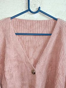 Oversized Winter Knit Cardigan Sweater Pink