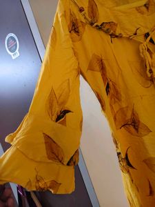 Yellow Leaf Print Midi Dress