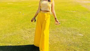Yellow Embellished Palazzo Suit