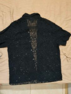 Black Crochet Style Oversized Shirt