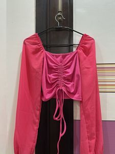 Pink Ruched Crop Top