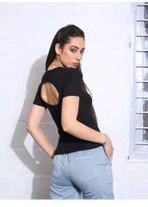 Sassafras Black sweetheart neck cut-out Top