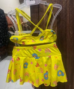 Cute Yellow Skirted Swimsuit