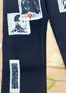 Unique Patchwork Black baggy straight legJeans