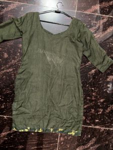 Olive Green Embroidered Kurti