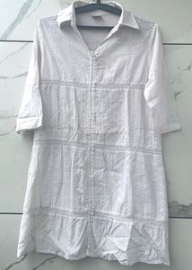 White Embroidered Shirt Dress