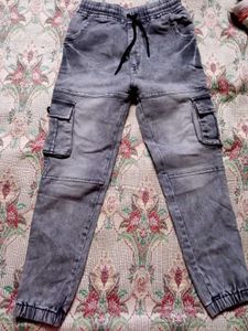 Gray Denim Cargo Joggers