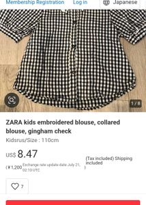 Zara Girls Gingham Embroidered Collar Top