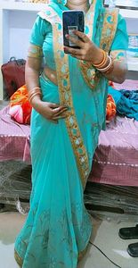 sea green saree with blouse