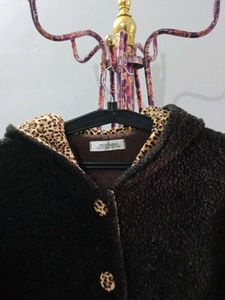 Brown Fuzzy Leopard Trim Coat