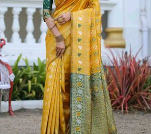 Silk Saree - Gold & Green 💚