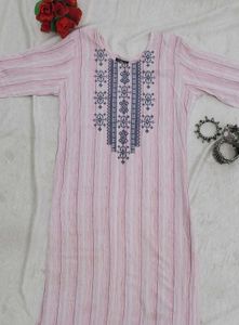 Embroidered Stylish Pink Straight Kurti
