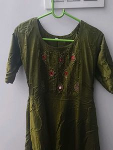Olive Green Embroidered Kurta