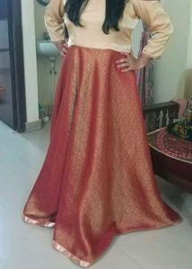 Golden &amp; Maroon Full Partywear Ethnic Gown (44&#34;)