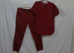 Collarless V Style Maroon  Shirt With Pant