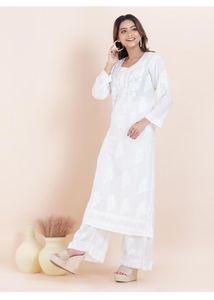 Elegant White mulmul chikankari Kurta