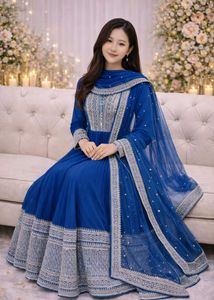 Elegant Blue Ethnic Anarkali Gown with dupatta