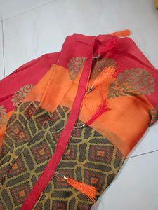 Red &amp; Orange Silk Blend Saree