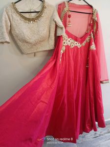 Tarunis Pink Dual Shaded Crop Top Lehenga Dupatta